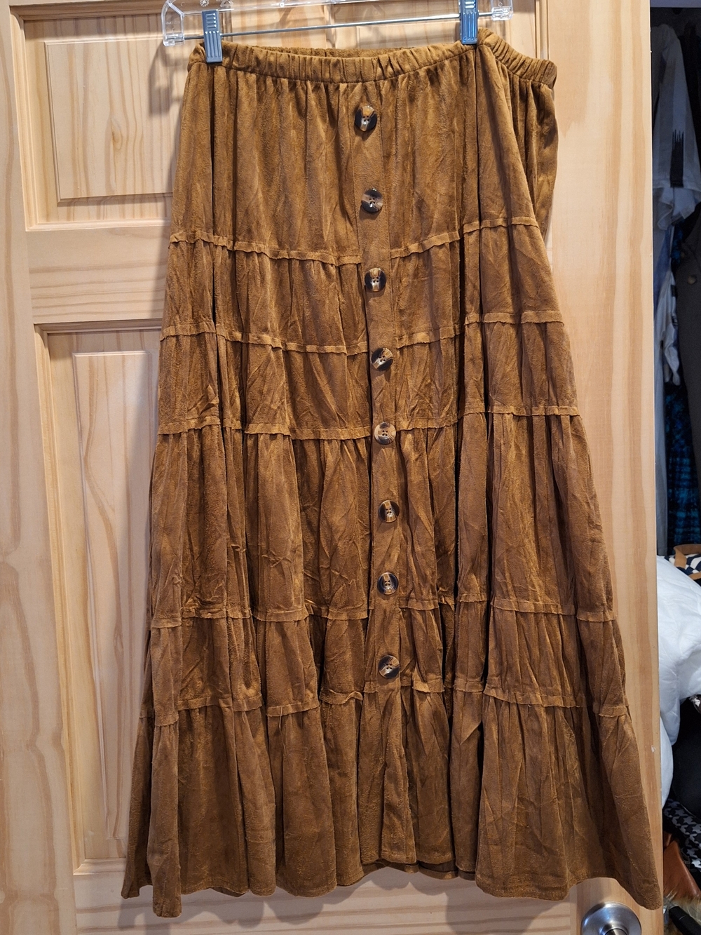 Woman Within Tiered Button-Front Maxi Skirt in Caramel Brown Nwot
